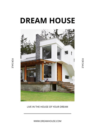Real Estate Agency Services Offer with Big House Poster tervezősablon