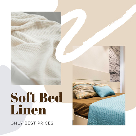 Soft Bed Linen Offer with Cozy Bedroom Instagram AD Design Template