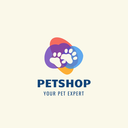 Image of Pet Shop Emblem with Dog Paws Logo Design Template