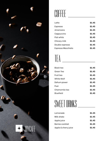 Kávémenü bejelentése szemes kávéval Menu 8.5x11in tervezősablon