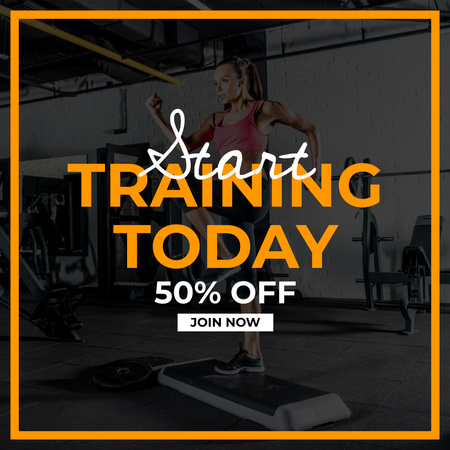 Gym Promotion with Woman Training with Step Platform Instagram Design Template