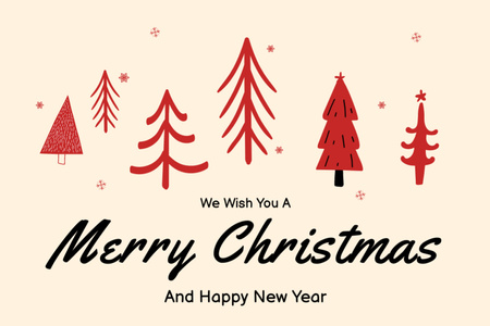 Platilla de diseño Christmas and New Year Wishes with Red Trees Postcard 4x6in