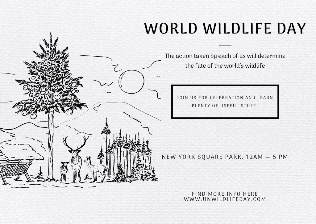 World Wildlife Day Announcement with Sketch of Animals Postcard Design Template