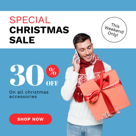 Christmas Short Term Sale Offer Man Holding Present Instagram AD – шаблон для дизайну
