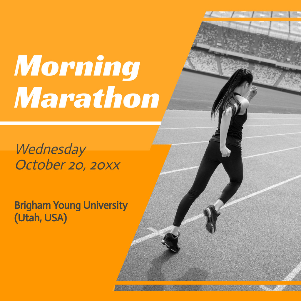 Morning Marathon Announcement with Athletic Woman Instagramデザインテンプレート