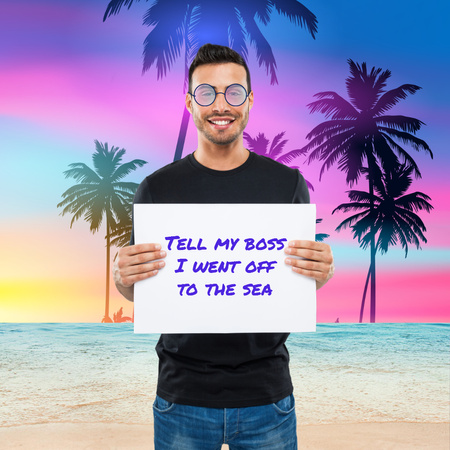 Funny Businessman with Palm Trees Silhouettes Instagram tervezősablon