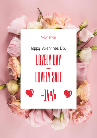 Valentine's Day Sale Announcement with Pink Flowers Postcard A5 Vertical – шаблон для дизайна