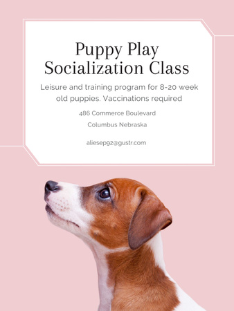 Designvorlage Puppy socialization class with Dog in pink für Poster US