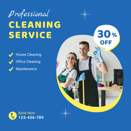 Plantilla de diseño de Cleaning Services with Smiling Workers Instagram AD 