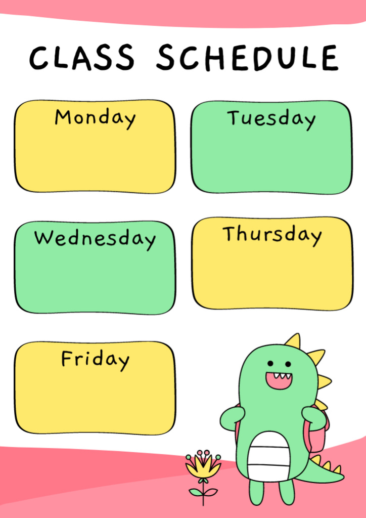 Weekly Class Plan with Cute Cartoon Dragon Schedule Planner Tasarım Şablonu