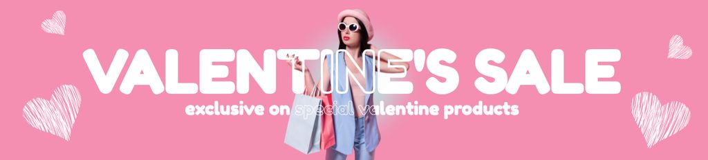 Template di design Valentine Day Sale with Beautiful Young Woman Ebay Store Billboard