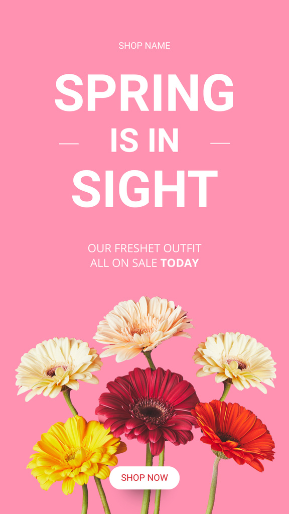Spring Sale Dresses on Pink with Flowers Instagram Story Πρότυπο σχεδίασης