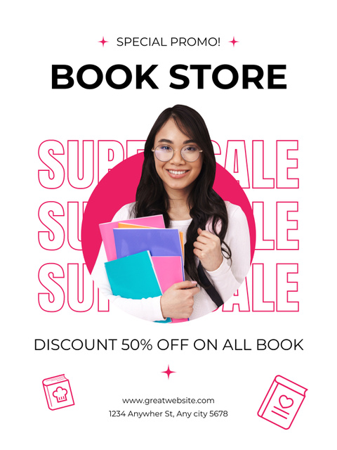 Hispanic Young Woman on Bookstore's Ad Poster US – шаблон для дизайна