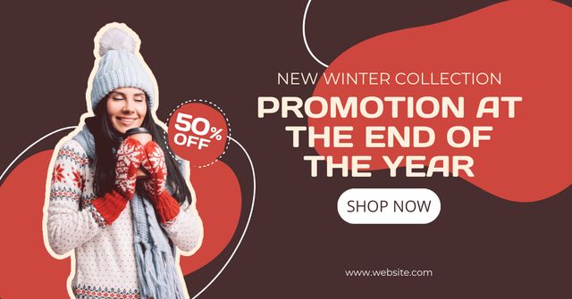 Template di design Winter Collection End of Year Sale Red Facebook AD