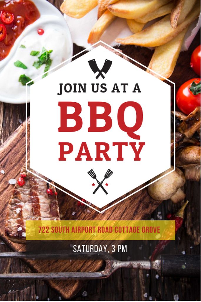 BBQ Party Invitation with Grilled Meat Tumblr Tasarım Şablonu