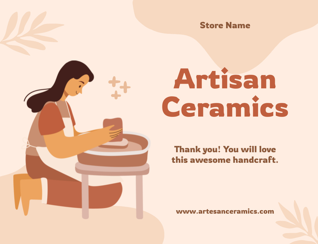 Artisan Ceramics Offer on Beige Thank You Card 5.5x4in Horizontal Design Template