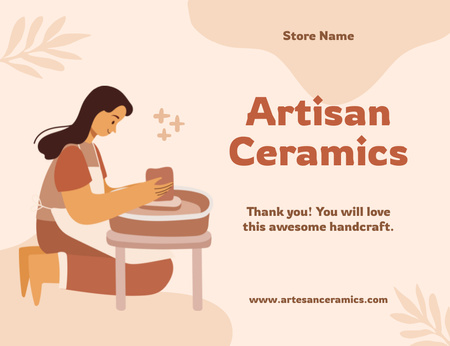 Artisan Ceramics Offer With Illustration Thank You Card 5.5x4in Horizontal Design Template