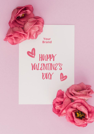 Happy Valentine's Day With Flowers Composition Postcard A5 Vertical Design Template