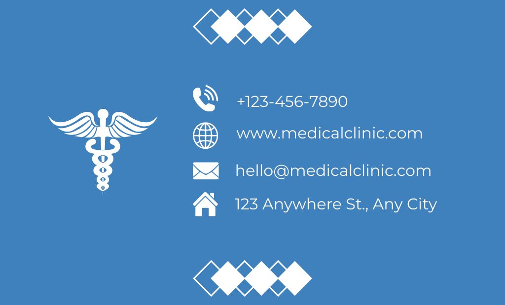 Emblem of Healthcare on Blue Layout Business Card 91x55mmデザインテンプレート
