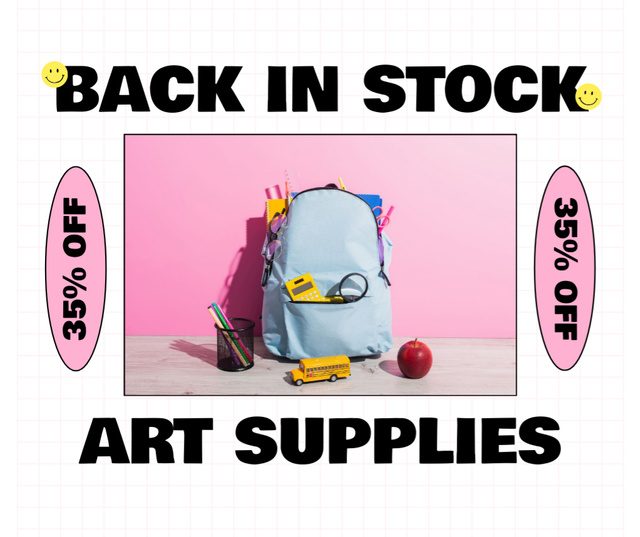 Art Supplies Discount Offer on Pink Facebook Modelo de Design