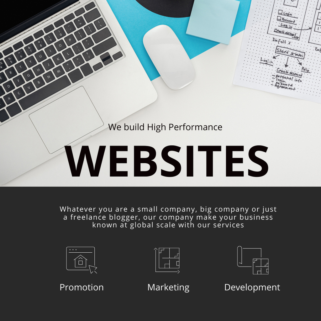 Web Site Design Ad with Laptop Instagram Šablona návrhu