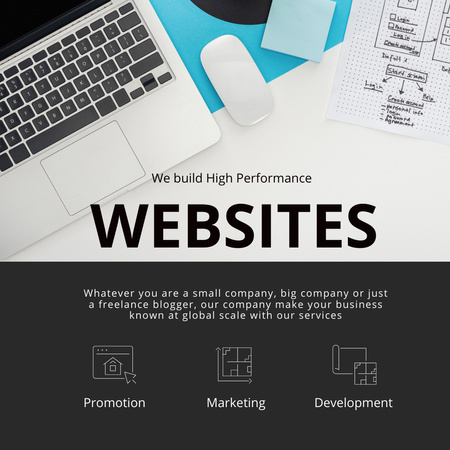 Web Site Design Ad with Laptop Instagram Design Template