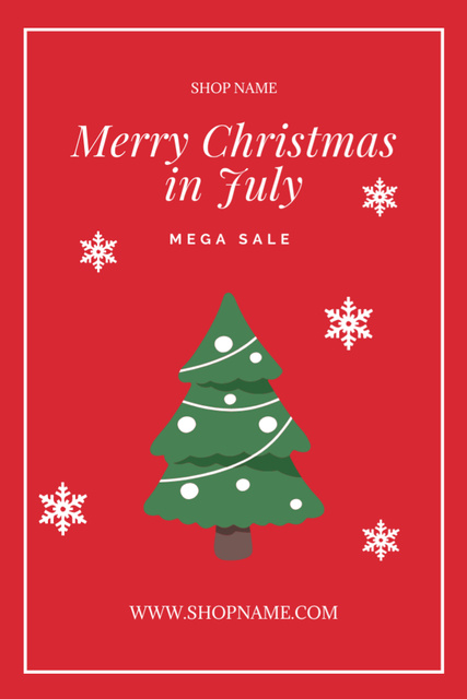 July Christmas Sale with Cute Christmas Tree and Snowflakes Flyer 4x6in – шаблон для дизайна