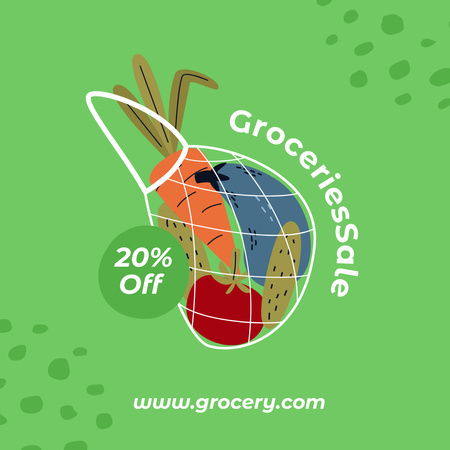 Grocery Sale Offer With Illustration Instagram Design Template
