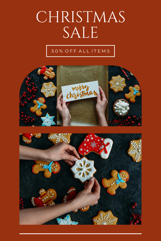 Christmas Sale ad with Decorated Holiday Cookies Pinterest Tasarım Şablonu