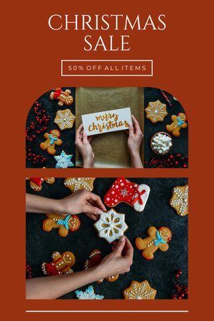 Ontwerpsjabloon van Pinterest van Advertentie voor kerstuitverkoop met versierde kerstkoekjes