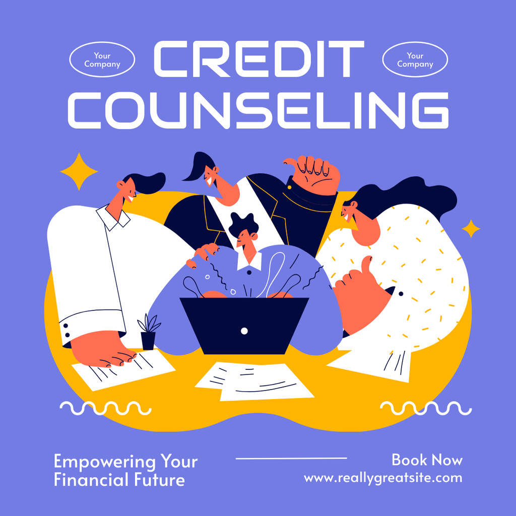 Credit Counselling Offer with Illustration of Team LinkedIn postデザインテンプレート