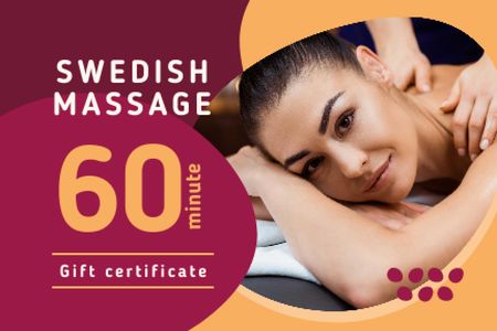 Swedish Massage Therapy Offer with Woman at Spa Gift Certificate Design Template