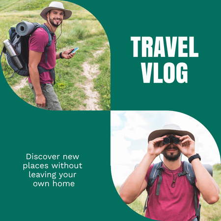 Ontwerpsjabloon van Instagram van Man with Backpack for Travel Blog Promotion