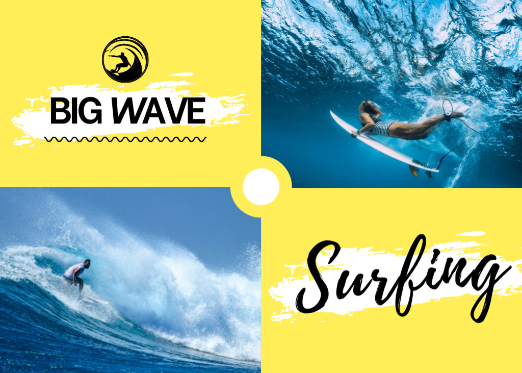 Surf School Ad with People surfing in Water Postcard 5x7in Tasarım Şablonu
