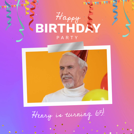 Age-friendly Happy Birthday Party Announcement Animated Post Design Template