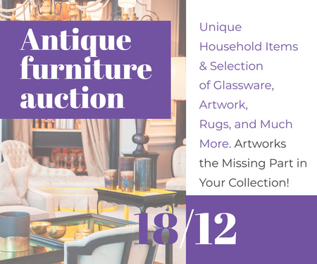 Antique Furniture Auction with Vintage Wooden Pieces Large Rectangle Design Template