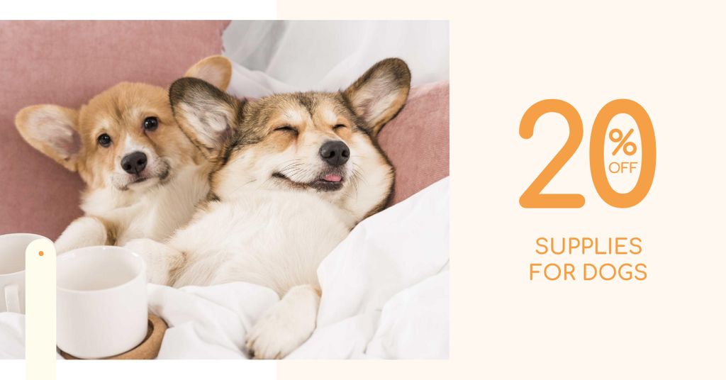 Plantilla de diseño de Supplies for Dogs Discount Offer with Cute Corgi Facebook AD 