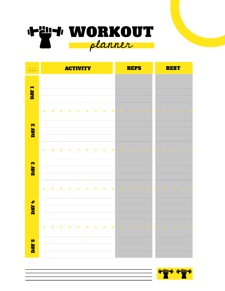 Workout Planner with Barbells Icon Notepad 8.5x11in Šablona návrhu