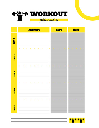 Workout Planner with Barbells Icon Notepad 8.5x11in Design Template