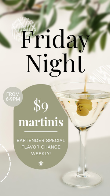 Designvorlage Friday Night with Attractive Prices for Cocktails für Instagram Story
