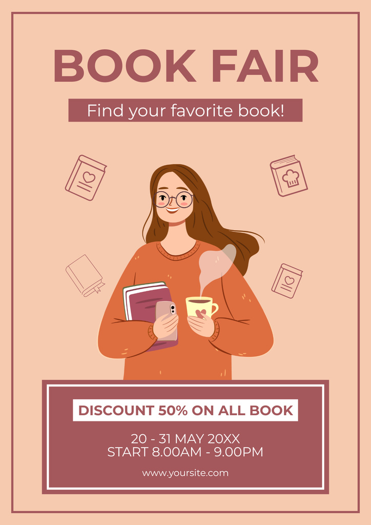 Illustrated Ad of Book Fair Poster Design Template