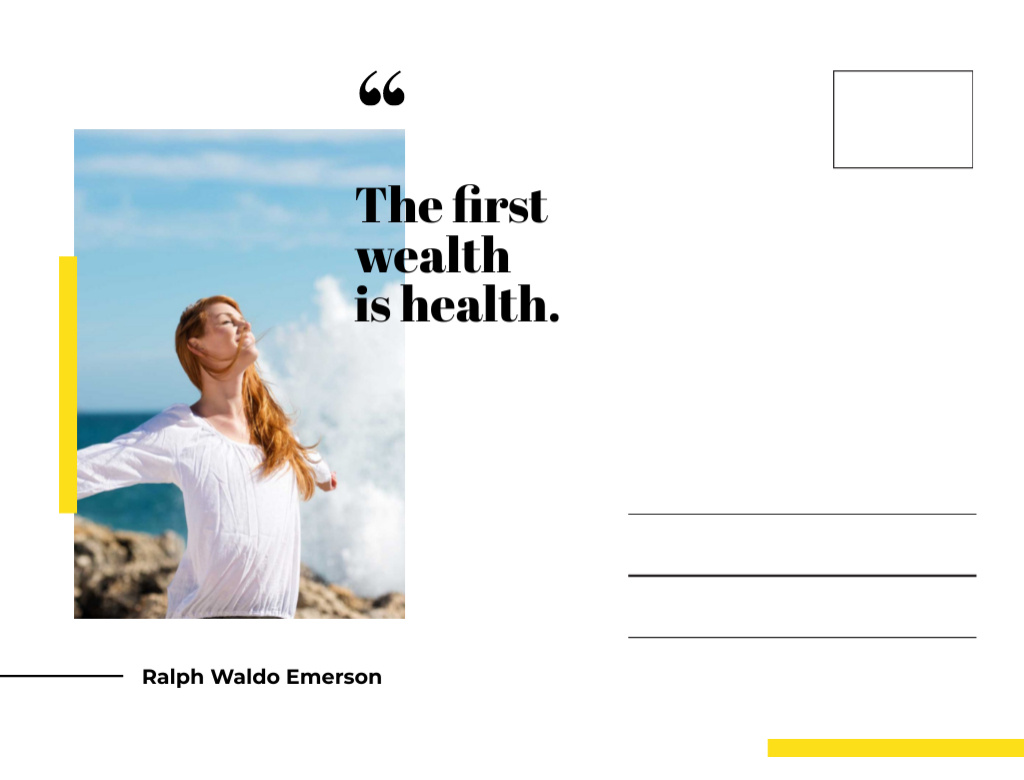 Plantilla de diseño de Wisdom About Health And Wealth With Summer Near Sea Postcard 4.2x5.5in 