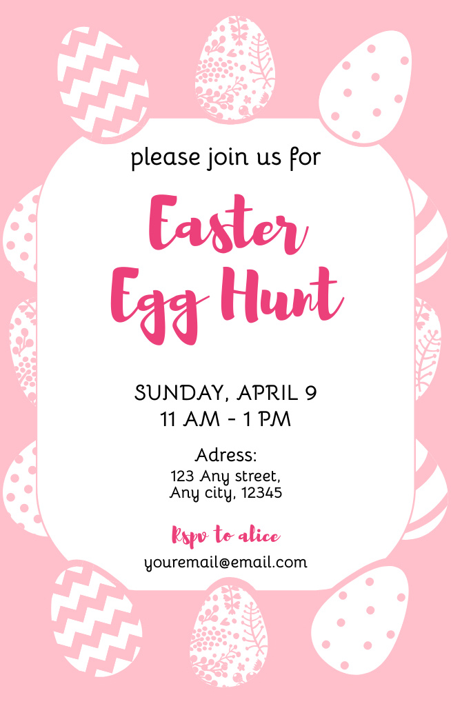 Easter Egg Hunt Announcement in Pink Invitation 4.6x7.2in Design Template