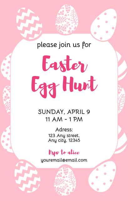 Easter Egg Hunt Announcement in Pink Invitation 4.6x7.2in Design Template