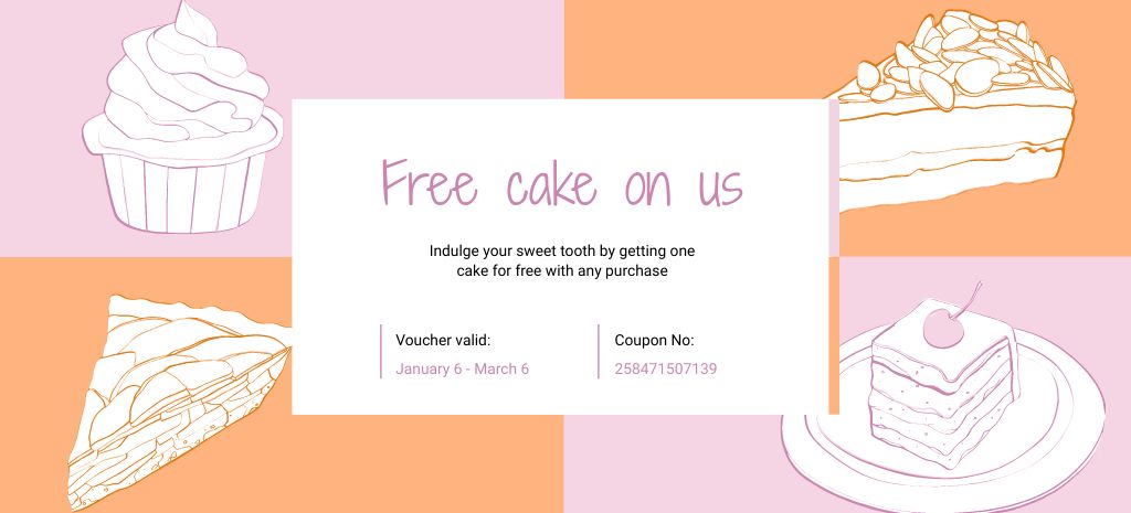 Sweets Offer Ad with Cakes Sketches Coupon 3.75x8.25in Tasarım Şablonu
