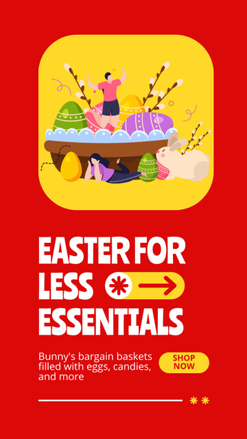 Easter Offer with Illustration of Colorful Eggs Instagram Story Design Template