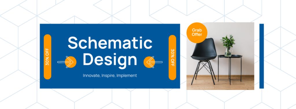 Platilla de diseño Schematic Interior Design With Furniture And Discount Facebook cover