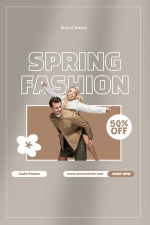 Spring Collection Discount with Young Couple Pinterest Design Template