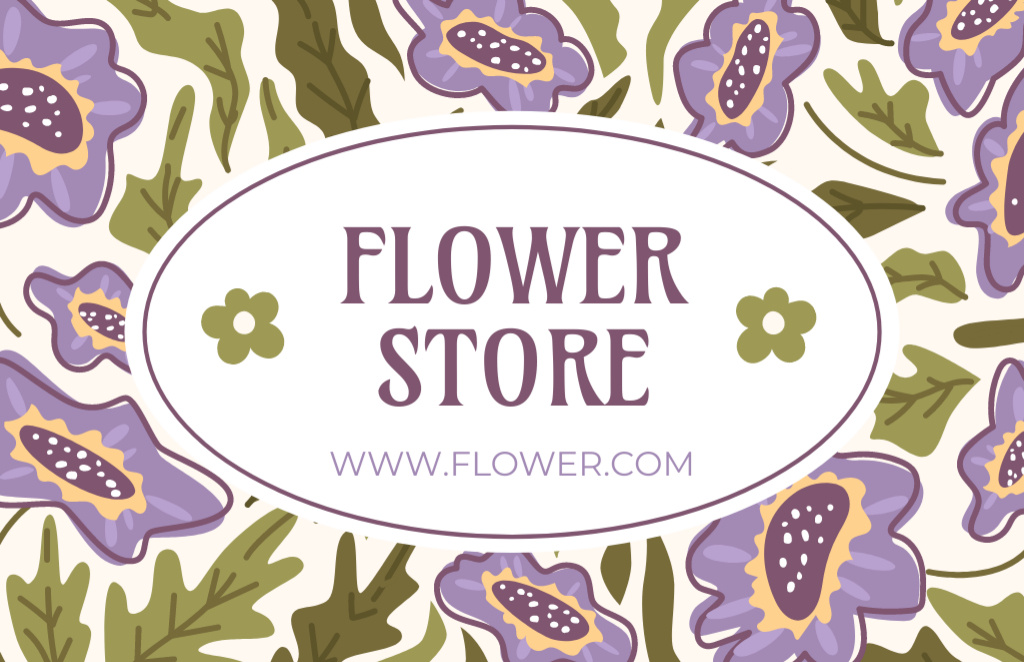 Flower Store Green and Purple Business Card 85x55mm Šablona návrhu