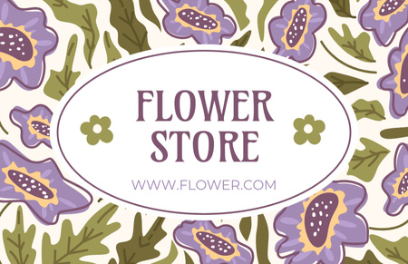 Flower Store Green and Purple Business Card 85x55mmデザインテンプレート